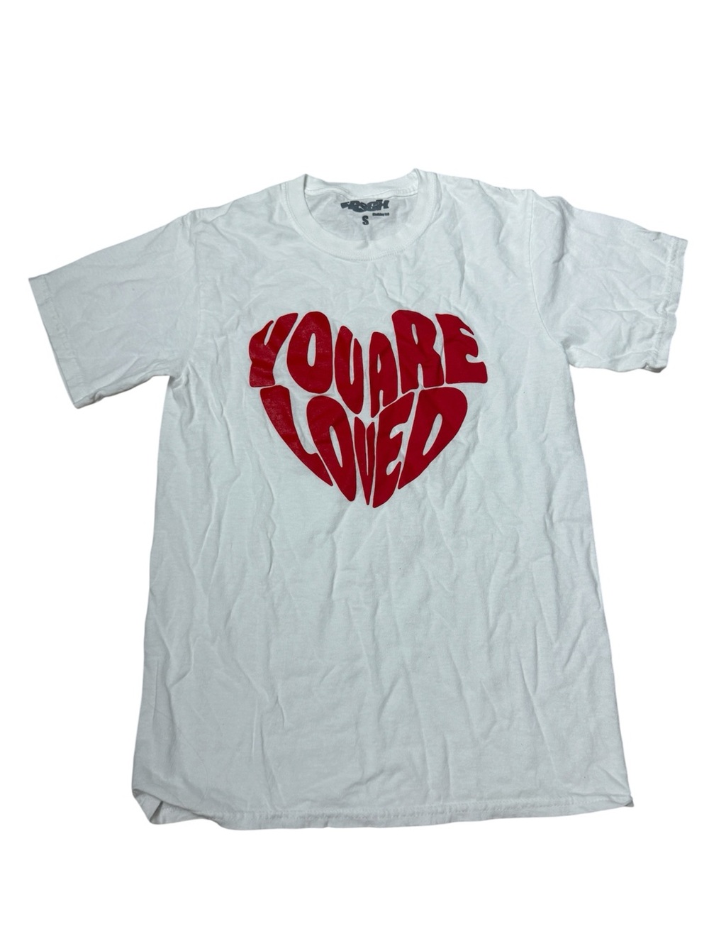 You Are Loved Heart Graphic Tee - White with Red Print